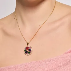 Collar acabado oro amarillo de 18k y Circonita Multicolor - Auope