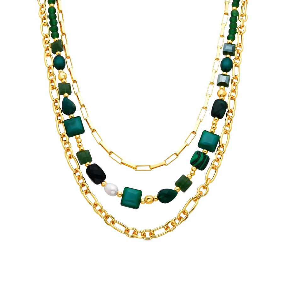 Collar acabado oro amarillo de 18k y Resina Verde - Nyste