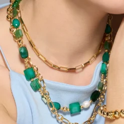 Collar acabado oro amarillo de 18k y Resina Verde - Nyste