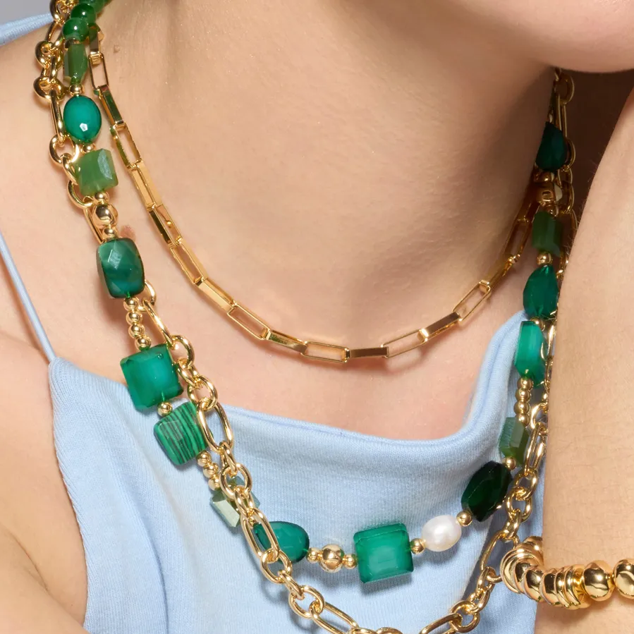 Collar acabado oro amarillo de 18k y Resina Verde - Nyste