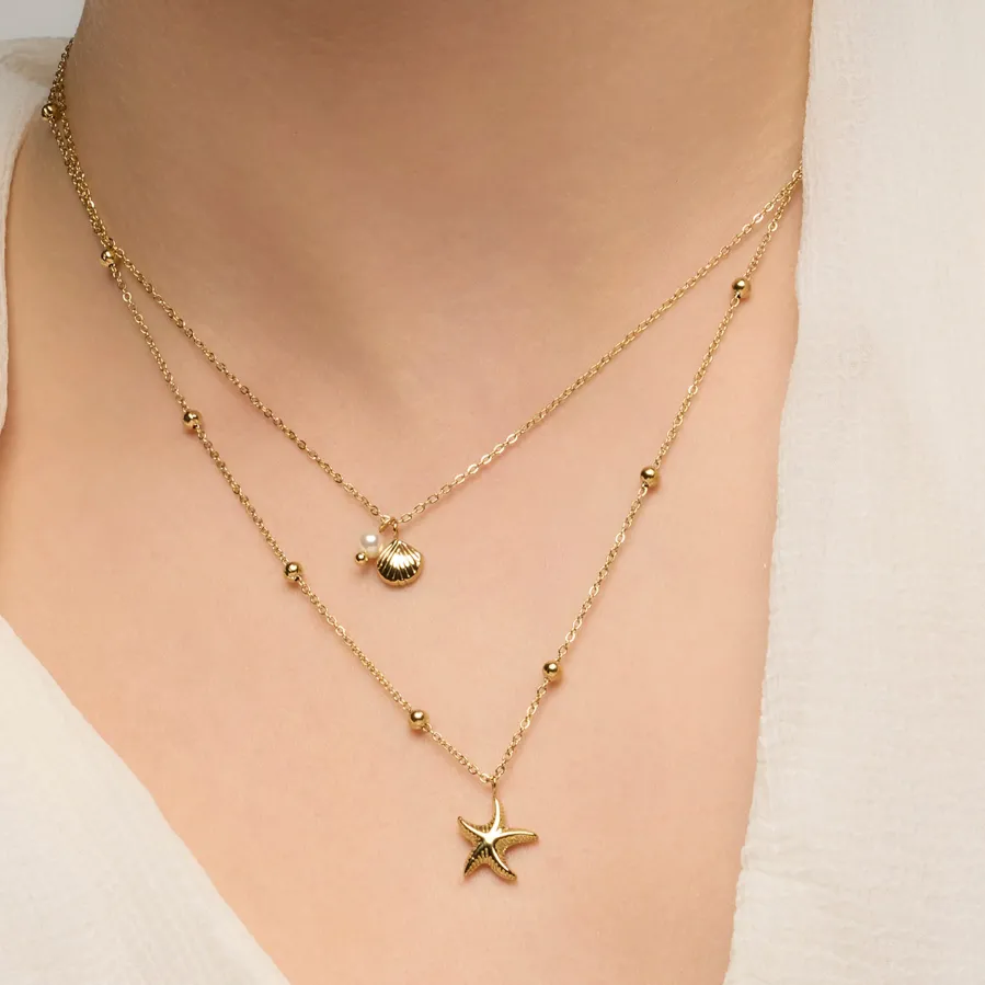 Collar acabado oro amarillo de 18k y Perla Blanca - Stik