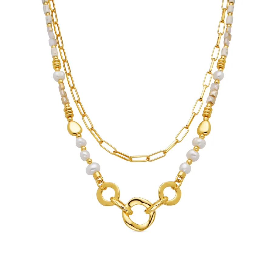 Collar acabado oro amarillo de 18k y Perla Blanca - Diriki