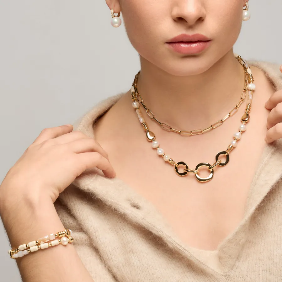 Collar acabado oro amarillo de 18k y Perla Blanca - Diriki
