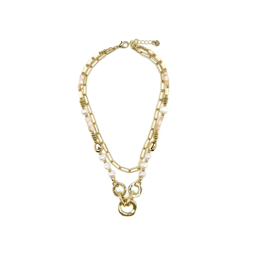 Collar acabado oro amarillo de 18k y Perla Blanca - Diriki