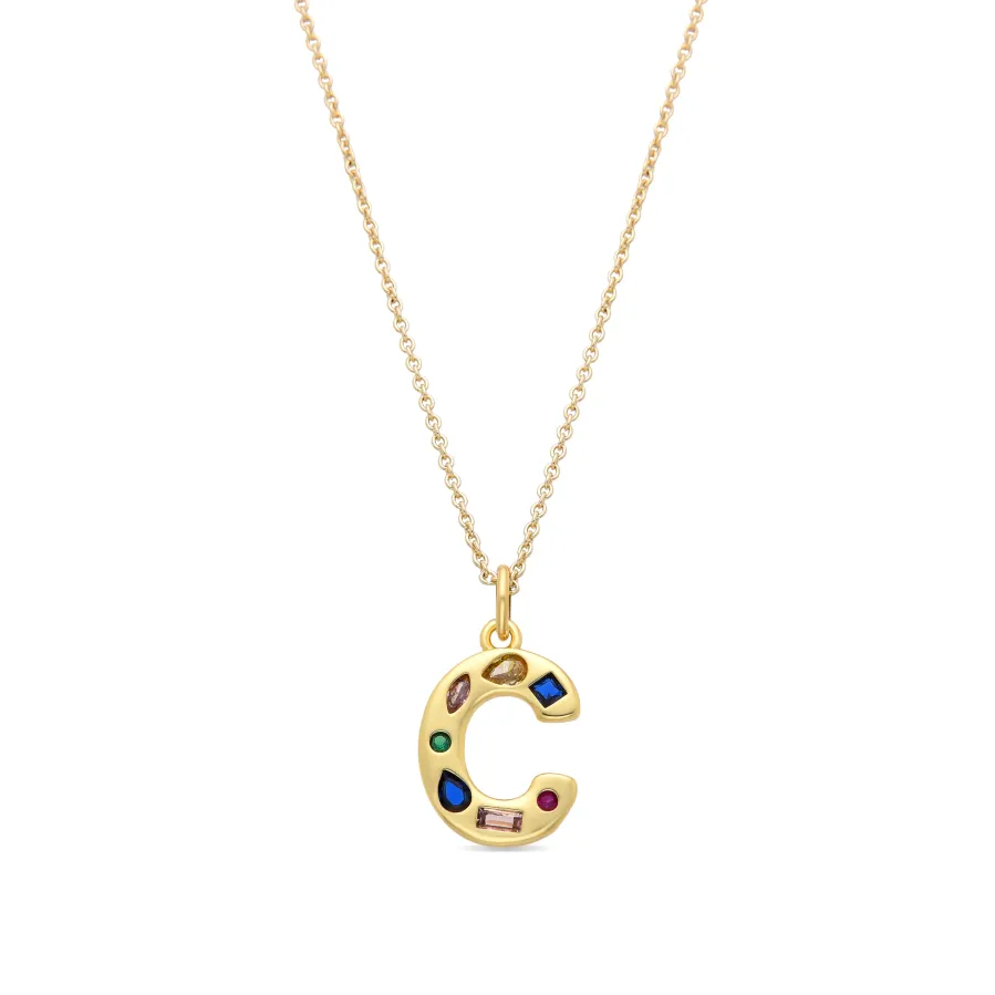 Collar con Circonita Multicolor acabado oro 18k - Alphabet