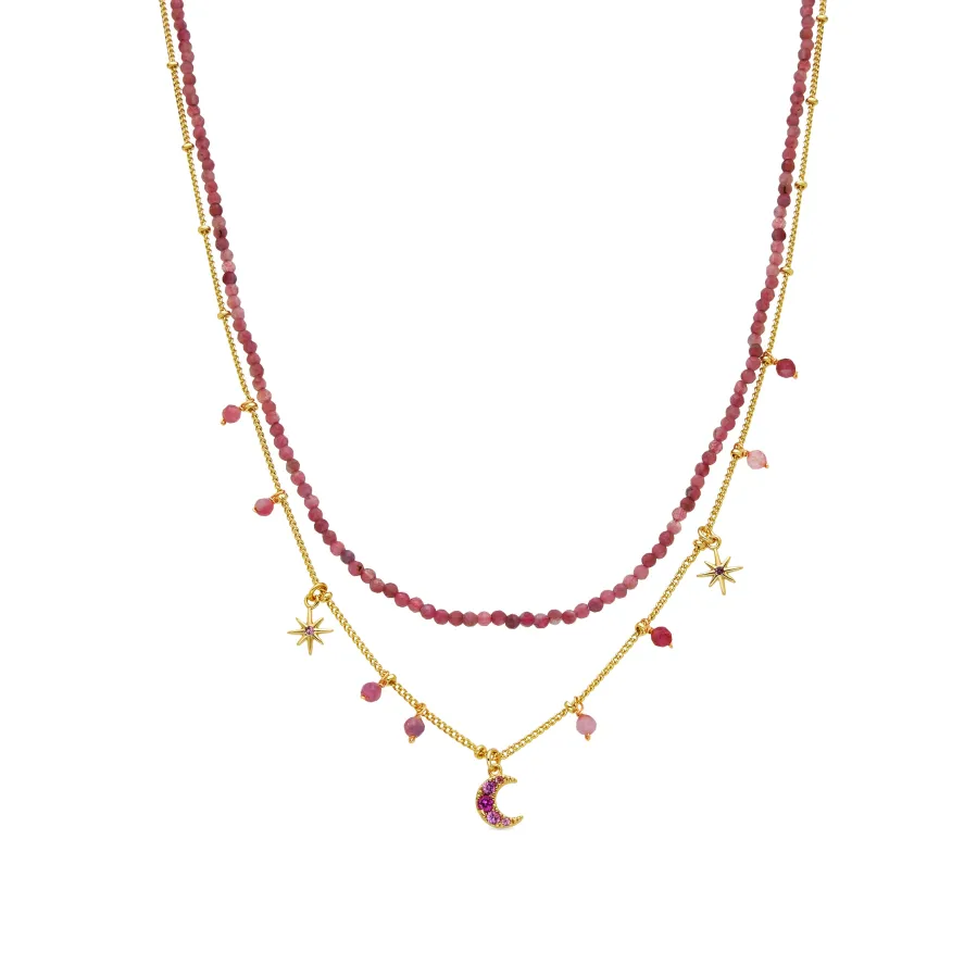 Collar con Cristal Rosa acabado oro 18k - Ethal