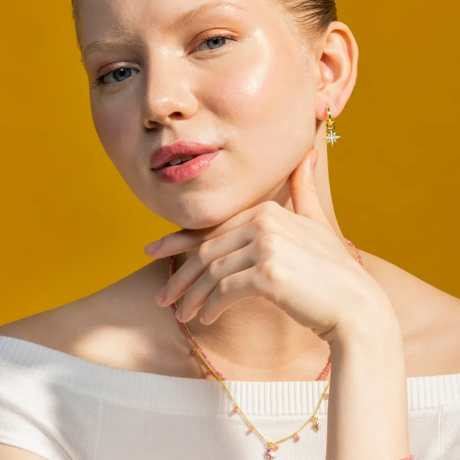 Collar con Cristal Rosa acabado oro 18k - Ethal