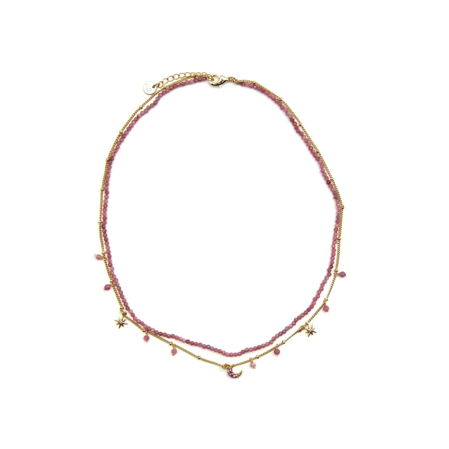 Collar con Cristal Rosa acabado oro 18k - Ethal