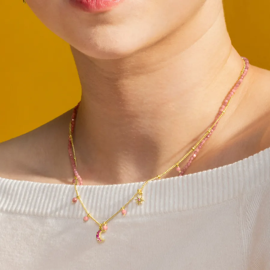 Collar con Cristal Rosa acabado oro 18k - Ethal