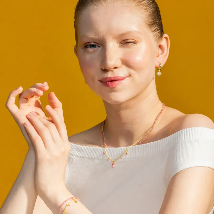 Collar con Cristal Rosa acabado oro 18k - Ethal