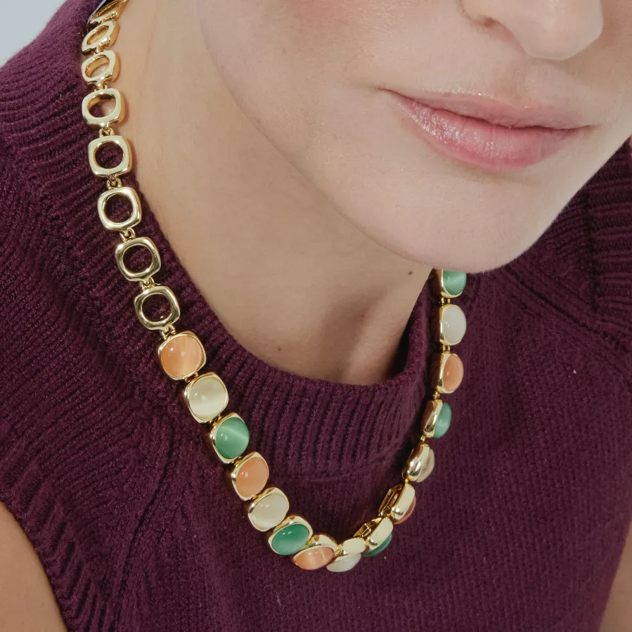 Collar con Ojo de Gato Multicolor acabado oro 18k - Shureo