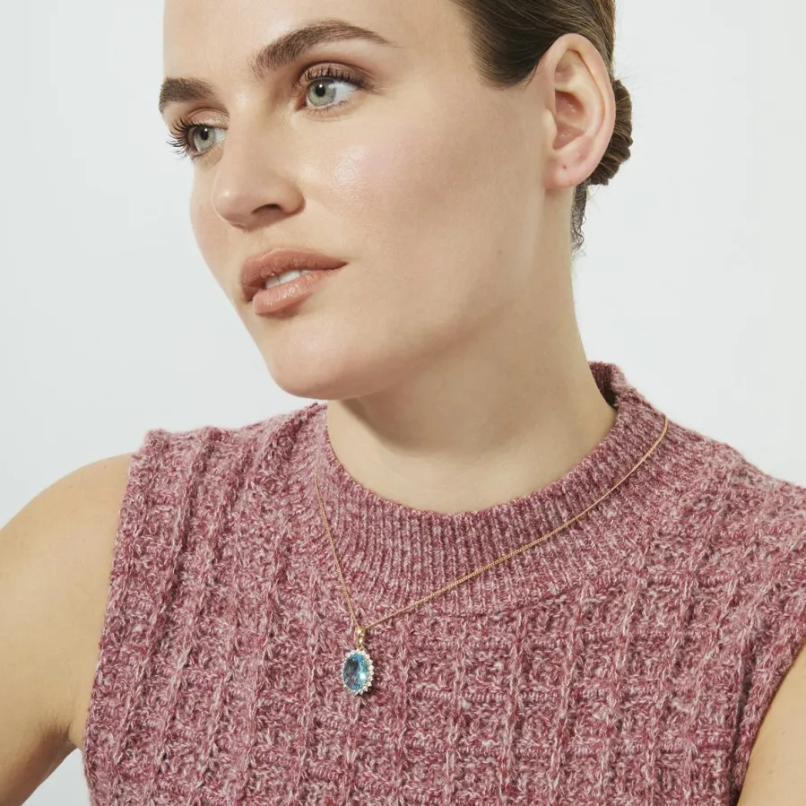 Collar de Circonita Aguamarina acabado en oro rosa de 18k - Huape