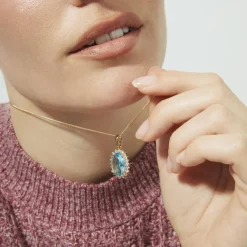 Collar de Circonita Aguamarina acabado en oro rosa de 18k - Huape