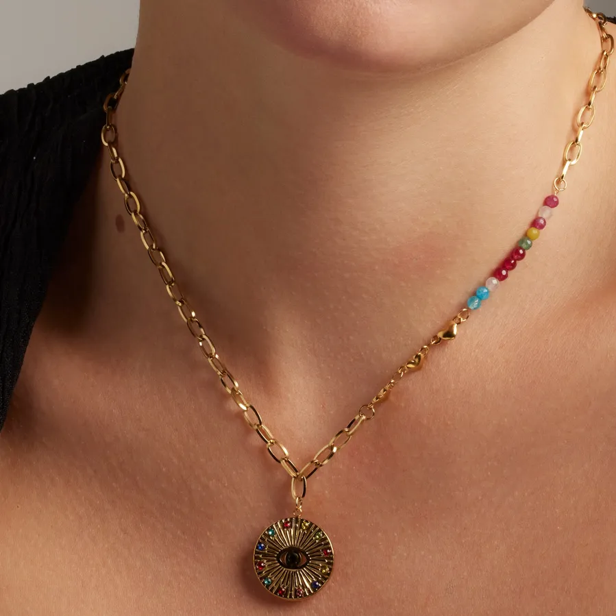 Collar de Cristal Multicolor acabado en oro amarillo 18K- Targey