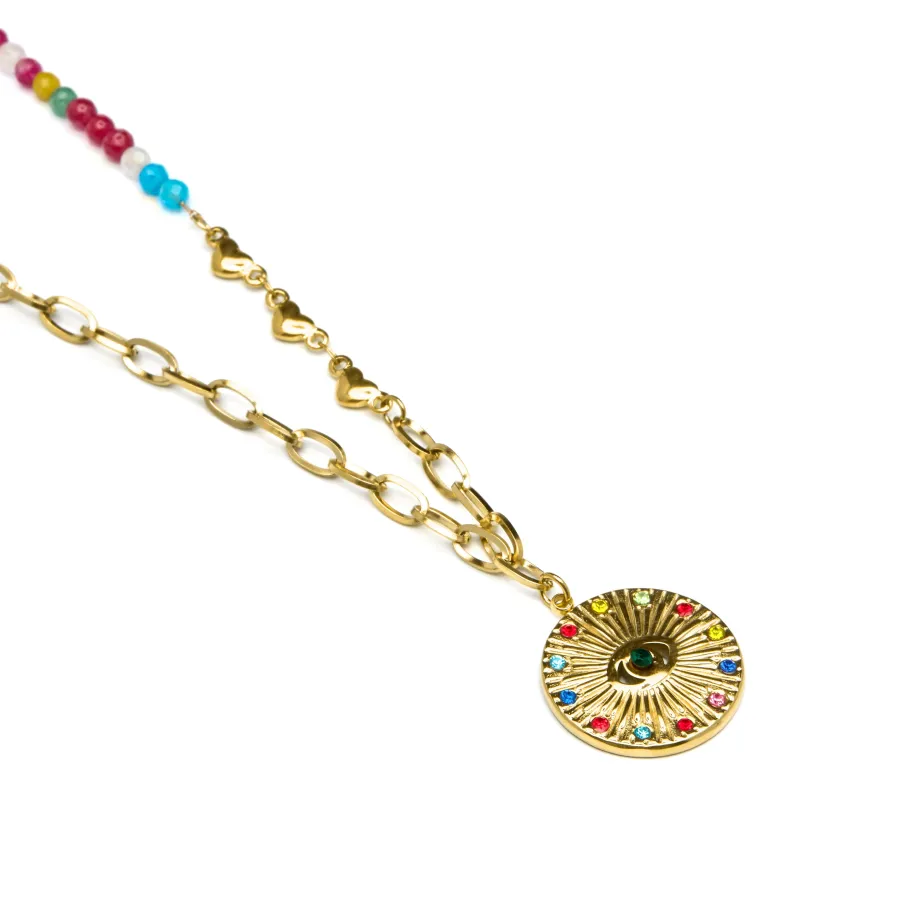 Collar de Cristal Multicolor acabado en oro amarillo 18K- Targey
