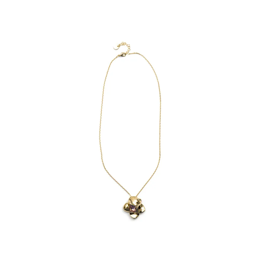Collar de Cristal Rosa acabado en oro amarillo de 18k - Dilom