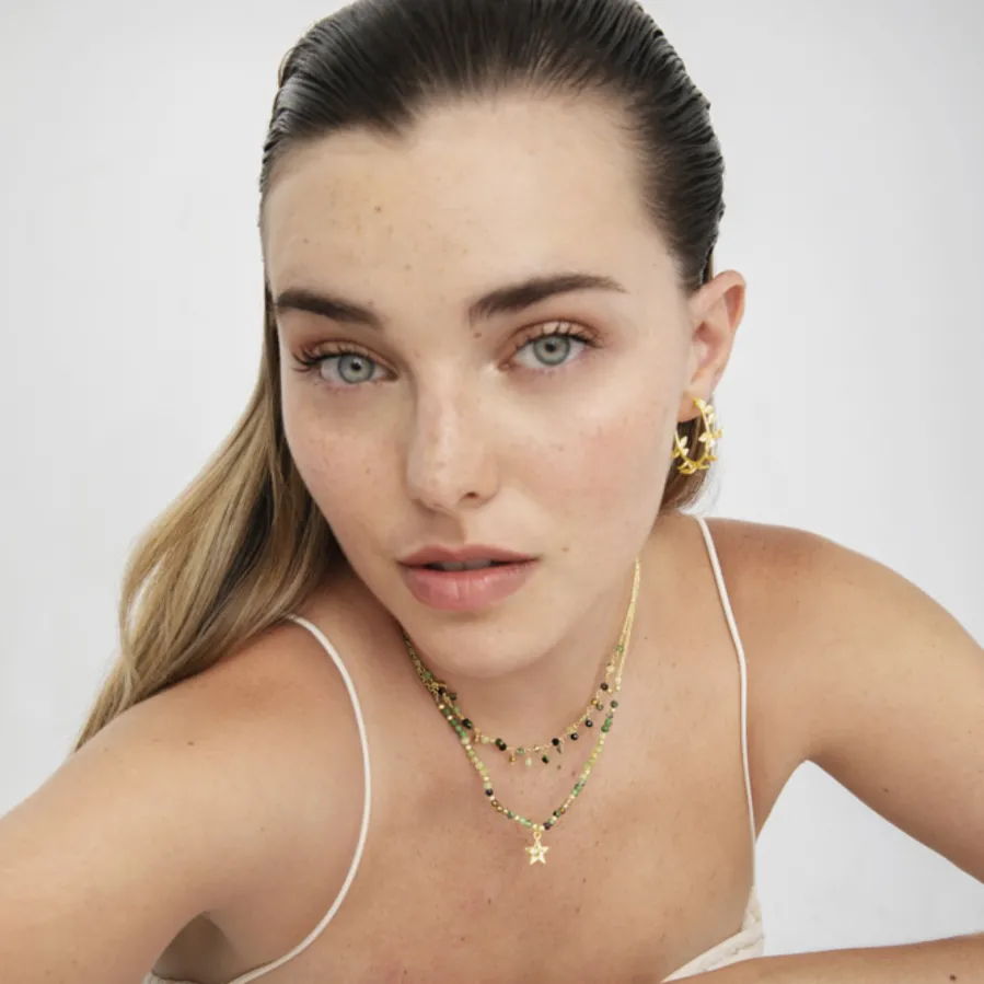 Collar de Cristal Verde acabado en oro amarillo 18K - Awulf