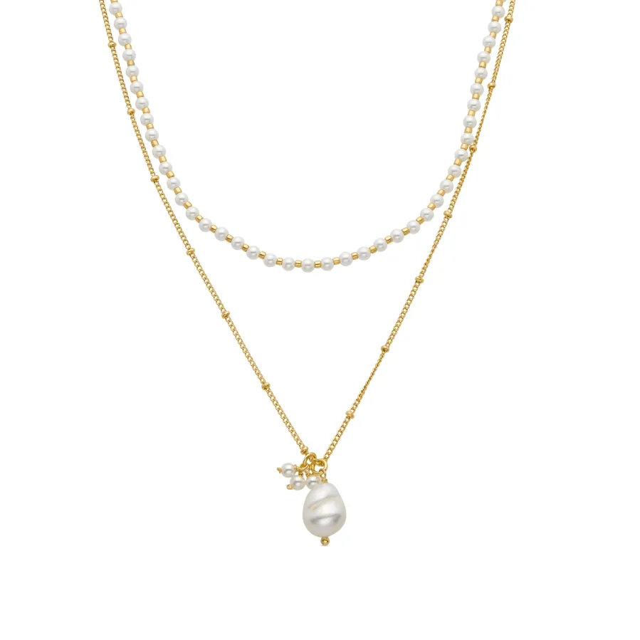Collar de Perla Blanca acabado en oro amarillo 18K - Subri