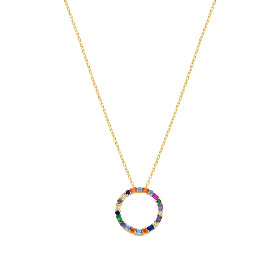 Collar de Plata de Ley 925 con Circonita Multicolor acabado en oro amarillo 18K - Hrius