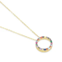 Collar de Plata de Ley 925 con Circonita Multicolor acabado en oro amarillo 18K - Hrius