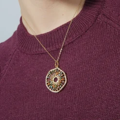 Collar de Plata de Ley 925 con Circonita Multicolor acabado en oro amarillo 18K - Xodoa