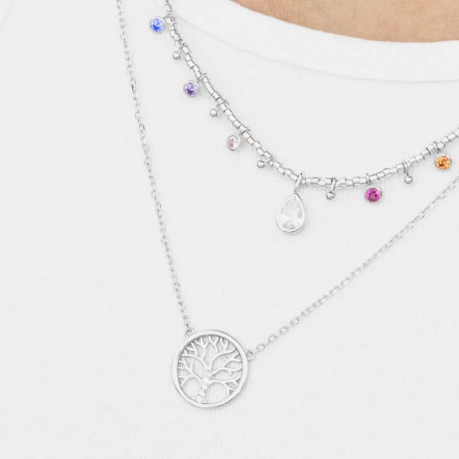 Collar de Plata de Ley 925 con Circonita Brillante acabado en rodio - Arbol Vida