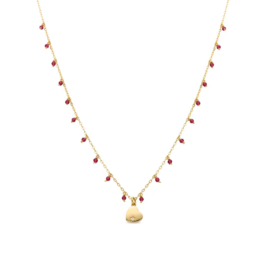 Collar de Plata de Ley 925 con Cristal Rojo acabado en oro amarillo 18K - Erilah