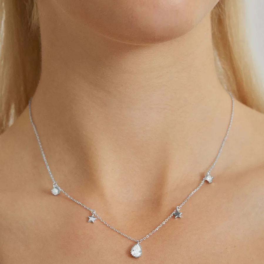 Collar de Plata de Ley 925 con Circonita Brillante acabado en rodio - Estrella
