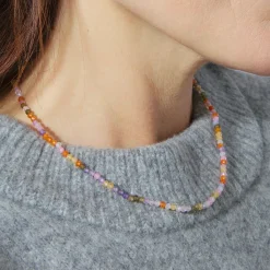 Collar de Plata de Ley 925 con Cristal Multicolor acabado en oro amarillo 18K - Ufela