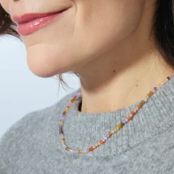 Collar de Plata de Ley 925 con Cristal Multicolor acabado en oro amarillo 18K - Ufela