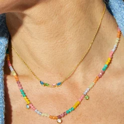 Collar de Plata de Ley 925 con Circonita Multicolor acabado en oro amarillo 18K - Ruane