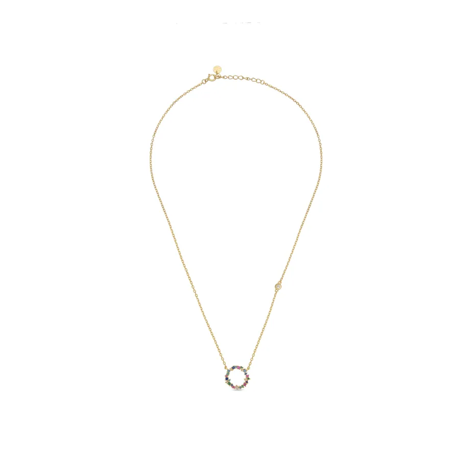 Collar de Plata de Ley 925 con Circonita Multicolor acabado en oro amarillo 18K - Thilak