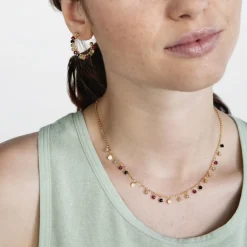 Collar de Plata de Ley 925 con Cristal Multicolor acabado en oro amarillo 18K - Natsad