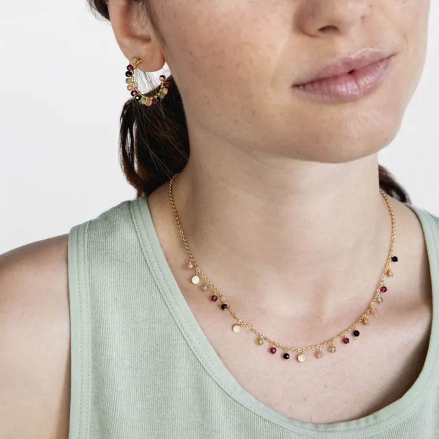 Collar de Plata de Ley 925 con Cristal Multicolor acabado en oro amarillo 18K - Natsad