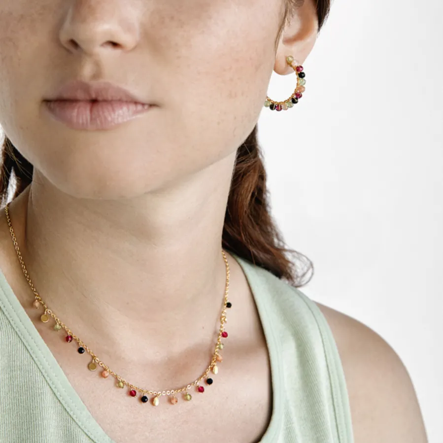 Collar de Plata de Ley 925 con Cristal Multicolor acabado en oro amarillo 18K - Natsad