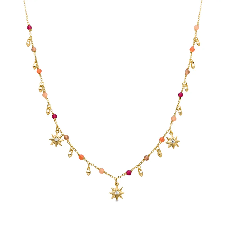 Collar de Plata de Ley 925 con Cristal Multicolor acabado en oro amarillo 18K - Sekhay