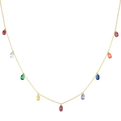 Collar de Plata de Ley 925 con Circonita Multicolor acabado en oro amarillo 18K - Lukza