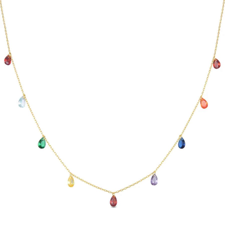 Collar de Plata de Ley 925 con Circonita Multicolor acabado en oro amarillo 18K - Lukza