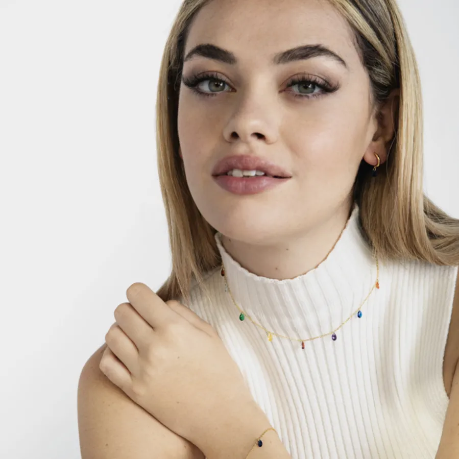 Collar de Plata de Ley 925 con Circonita Multicolor acabado en oro amarillo 18K - Lukza