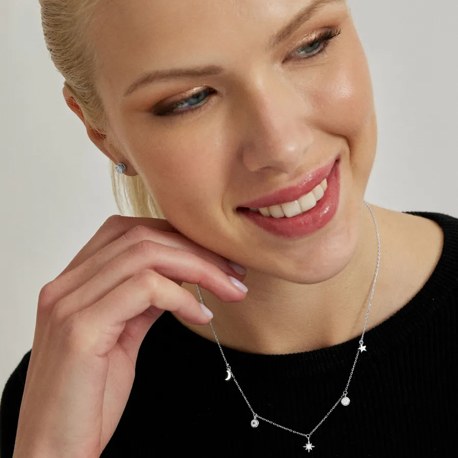 Collar de Plata de Ley 925 con Circonita Brillante acabado en rodio - Oyazia