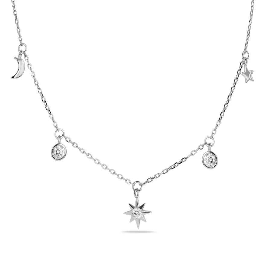 Collar de Plata de Ley 925 con Circonita Brillante acabado en rodio - Oyazia