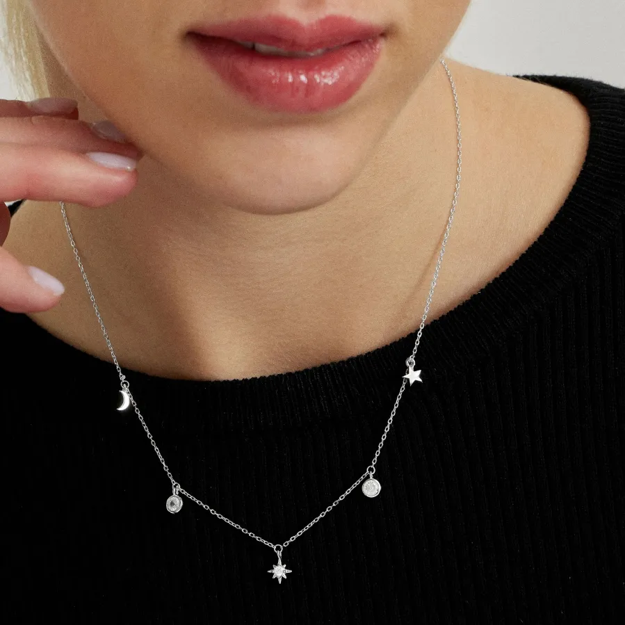 Collar de Plata de Ley 925 con Circonita Brillante acabado en rodio - Oyazia