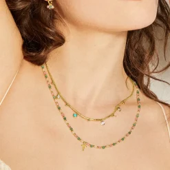 Collar de Plata de Ley 925 con Cristal Multicolor acabado en oro amarillo 18K - Liwa