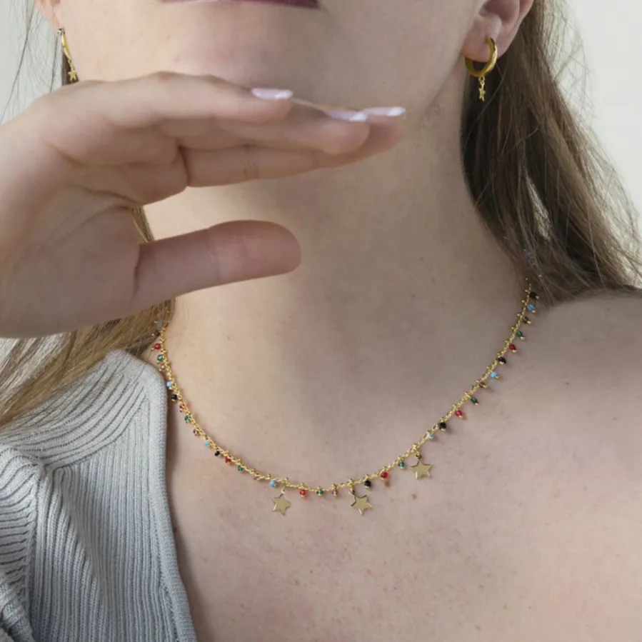 Collar de Plata de Ley 925 con Cuarzo Hidrotermal Multicolor acabado en oro amarillo 18K - Beos