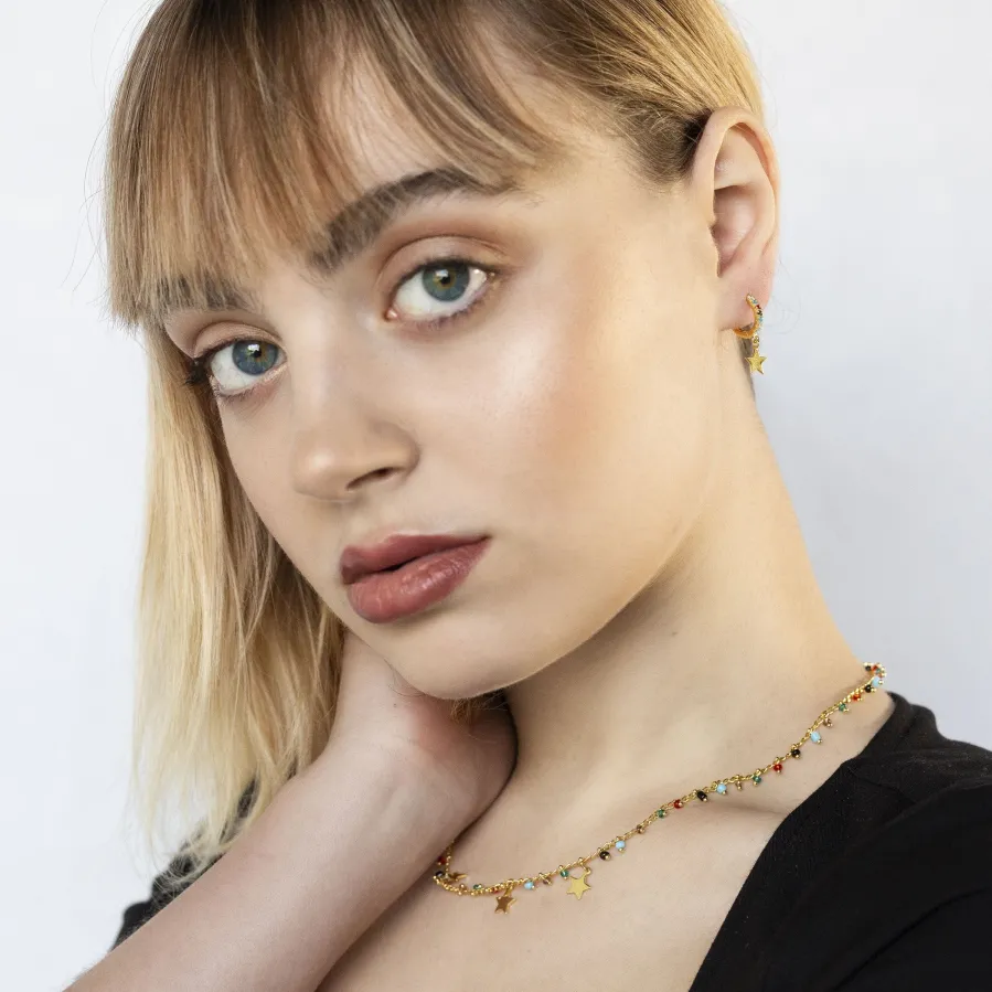 Collar de Plata de Ley 925 con Cuarzo Hidrotermal Multicolor acabado en oro amarillo 18K - Beos