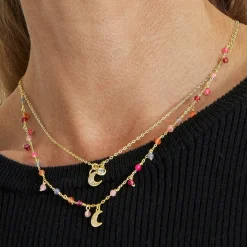 Collar de Plata de Ley 925 con Cristal Multicolor acabado en oro amarillo 18K - Aiel