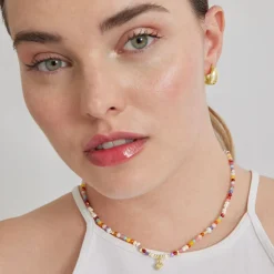 Collar de Plata de Ley 925 con Cristal Multicolor acabado en oro amarillo 18K - Nymox