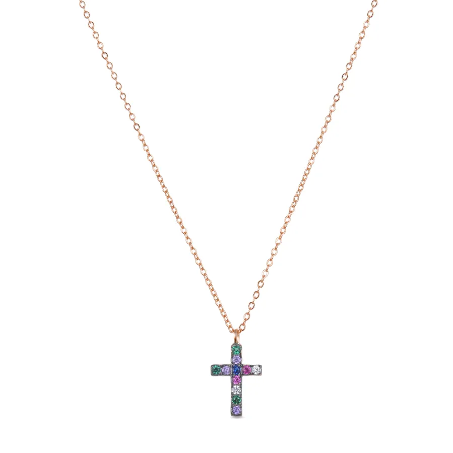 Collar de Plata de Ley 925 con Circonita Multicolor acabado en oro rosa 18K - Kon