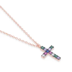 Collar de Plata de Ley 925 con Circonita Multicolor acabado en oro rosa 18K - Kon
