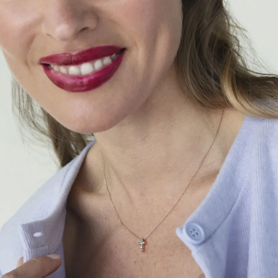 Collar de Plata de Ley 925 con Circonita Multicolor acabado en oro rosa 18K - Kon
